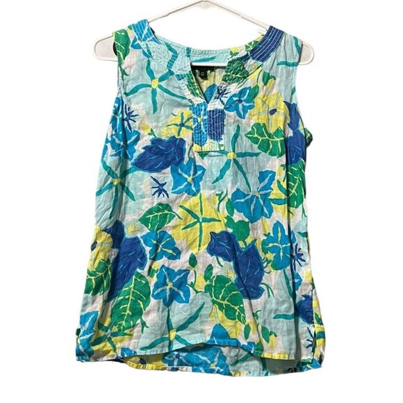 TALBOTS Linen Tank Top Women’s Size XS Floral ColorfulSleeveless Blouse‎ Light - Picture 1 of 8